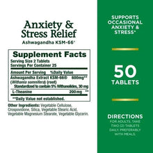 Supplement Facts label for ashwagandha KSM-66 with 50 tablets and directions