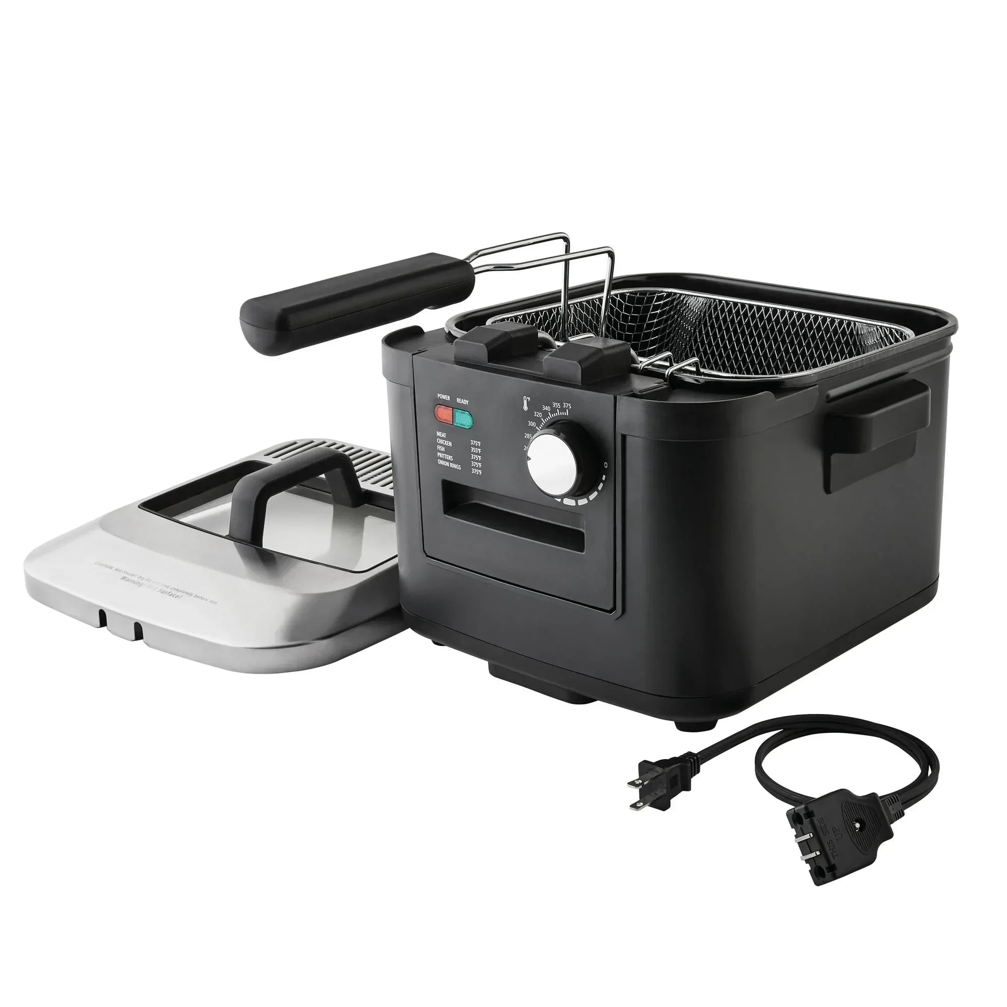 Mainstays 4L Electric Deep Fryer, Matte Black, Stainless Lid, 1800W