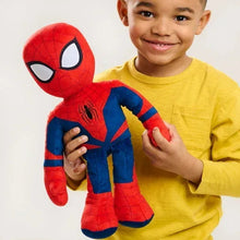 Spider-Man plush stuffed animal in red and blue, side view with webbed head