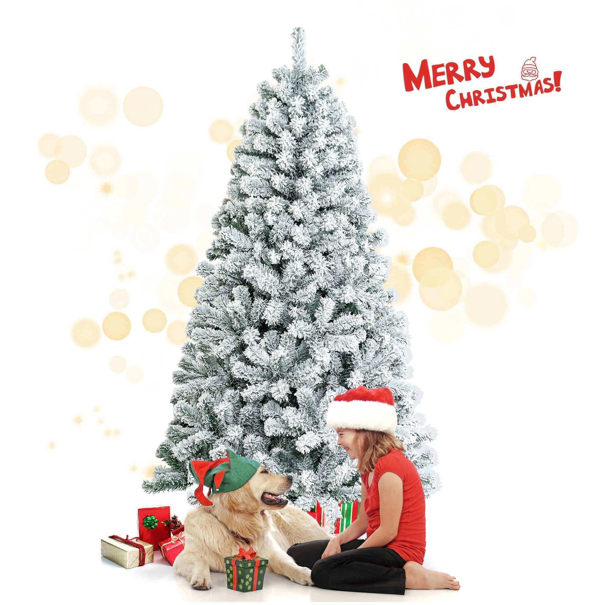 Costway CM22067 6 ft. Unlit Premium Snow Flocked Hinged Artificial Christmas Tree