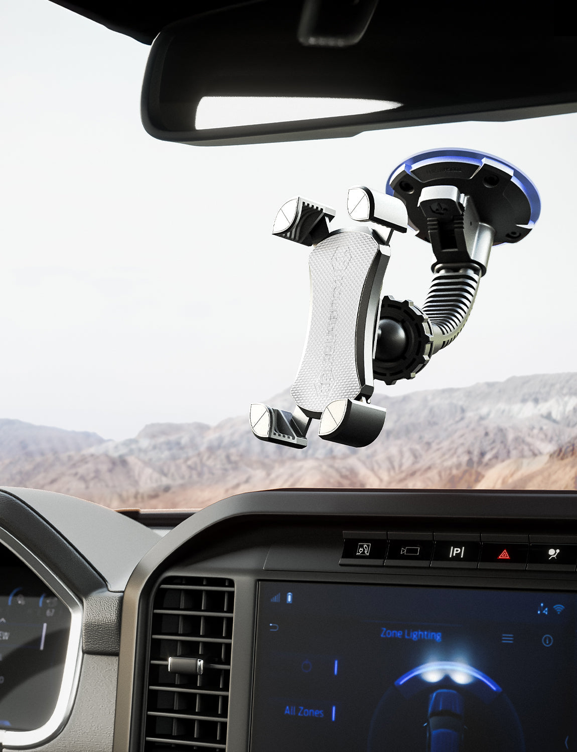 ToughTested Mammoth Windshield Phone Mount with Double-Ribbed Gooseneck, Extra-Large 4.25” Suction Cup, 4-Way Locking Claw Grip, 360° Rotation & One-Button Release