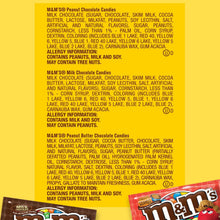 Ingredient and allergen information panel for M&M's peanut and milk chocolate candies