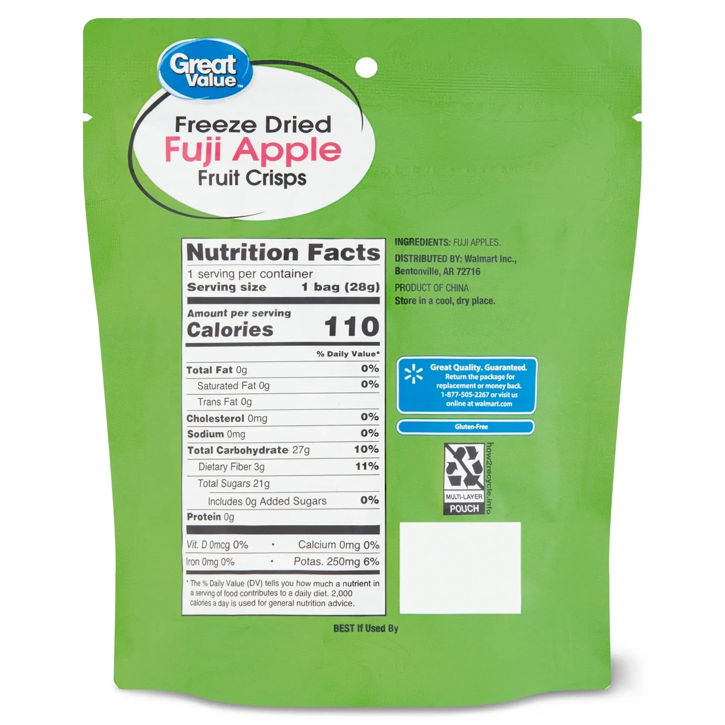Great Value Freeze Dried Fuji Apple Fruit Crisps, 1 oz