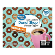 Donut Shop medium roast ground coffee pods pack, 100 ct, pink mug on donut pattern
