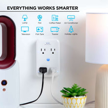 Smart 4-outlet wall extender plugged into wall with two connected cords, white