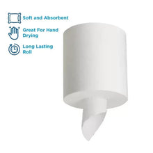 White centerpull paper towel roll with soft absorbency icons
