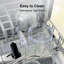 Electric food chopper parts being washed in a dishwasher rack