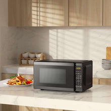 Countertop microwave oven in black with window and right-side control panel