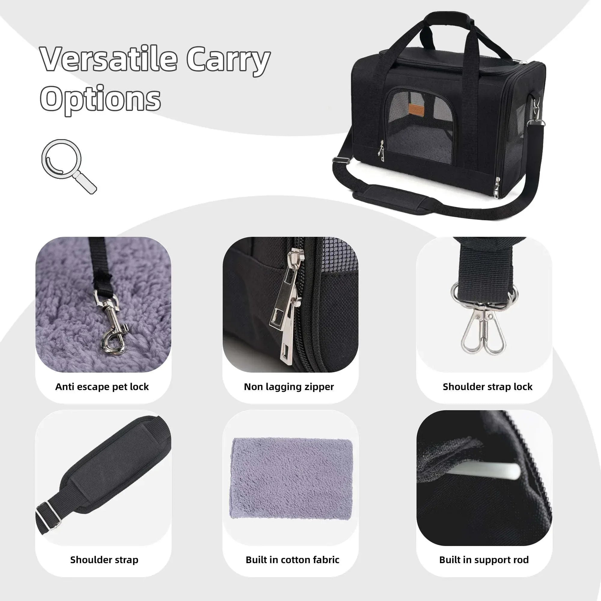Roypet Small and Medium Pet Carrier, Airline Approved, Collapsible Travel, Black, 15 Lb Limit - USA MEGA SHOP