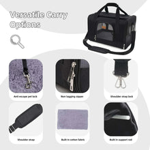 Black pet carrier with zippered doors and secure carry straps