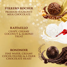 Ferrero Collection chocolate assortment graphic showing wrapped chocolates and truffle shapes