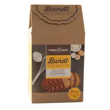 Salted caramel quick bread mix box with Nordic Ware Bundt branding