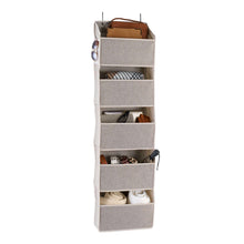 Gray 5-tier over-the-door closet organizer with top handle and hanging hooks