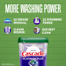 Cascade Platinum Plus dishwasher detergent tub with green lid