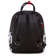 Disney Baby diaper bag back view with adjustable shoulder straps, black fabric and Mickey print