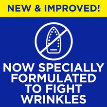 Dryer sheet benefit icon with new and improved wrinkles-fighting symbol