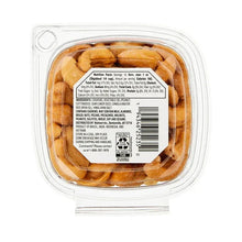 Roasted salted cashews nutrition facts and ingredients panel on clamshell