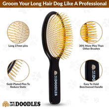 Black pin dog brush with gold-plated pins and beechwood-style handle