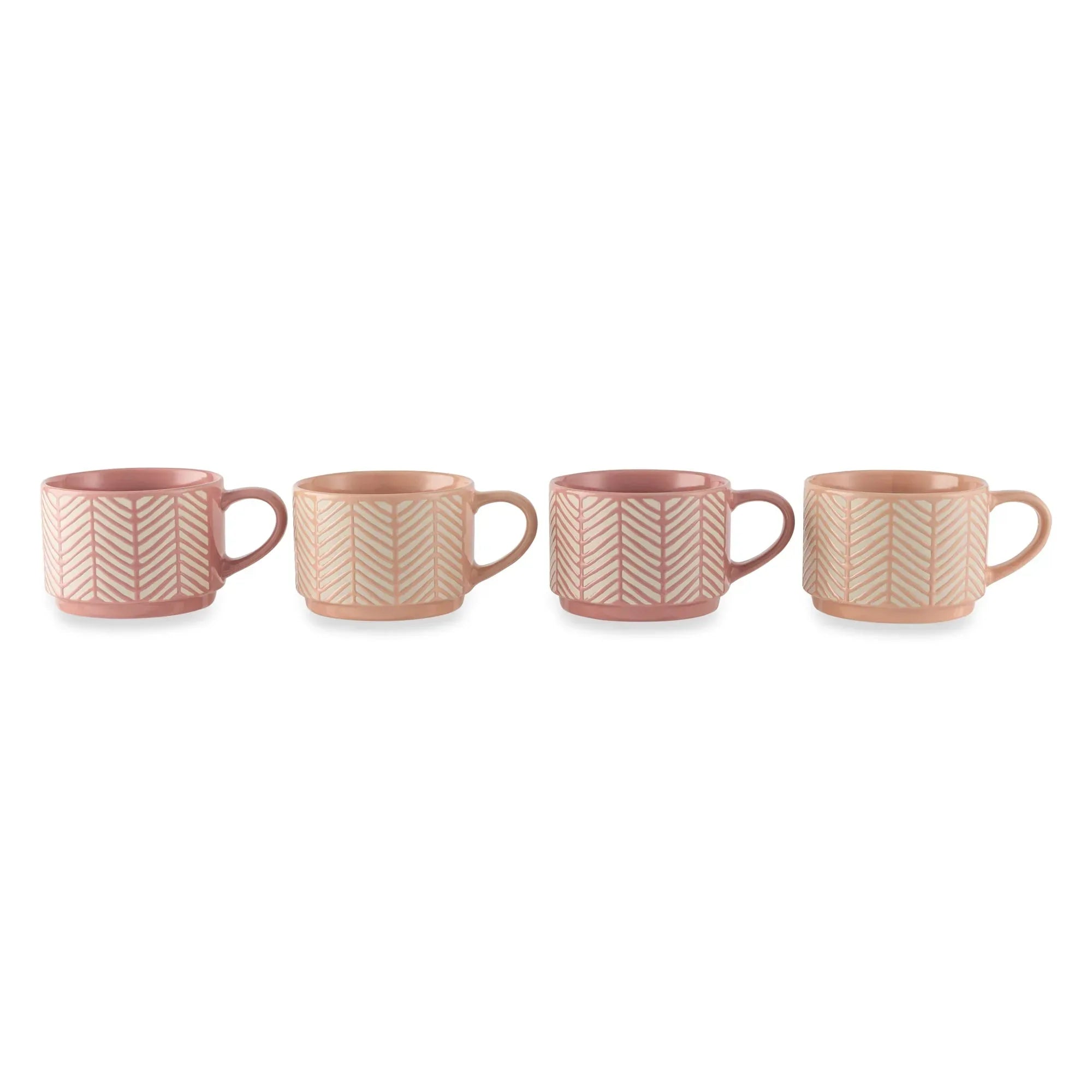 Thyme & Table 4 Pack Stacking Mugs, Pink and White Lines 11.1 fl oz, Stoneware