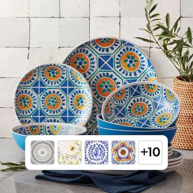 Member'S Mark 12-Piece Bamboo Melamine Dinnerware Set (Assorted Colors)