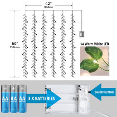 BrightSide LED Cascading Curtain Vine Indoor Lights, Warm White, 3.5ft W x 5ft H