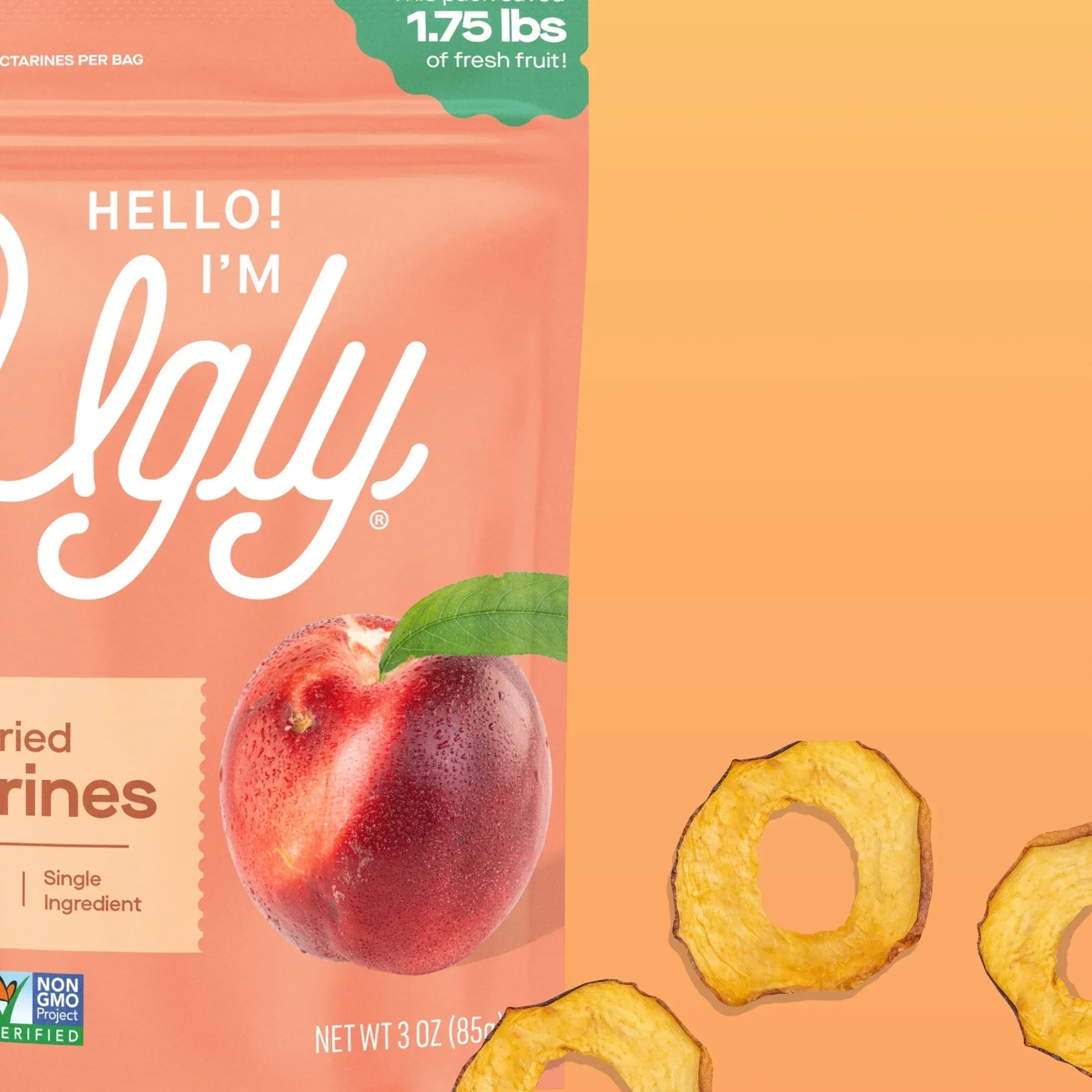 Hello! I'm Ugly Dried & Sliced Nectarines, No Sugar Added Snacks, Unsweetened Dried Fruit, 3 oz