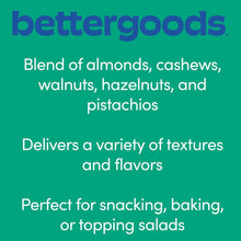 Raw mixed nuts label listing almonds, cashews, walnuts, hazelnuts, and pistachios