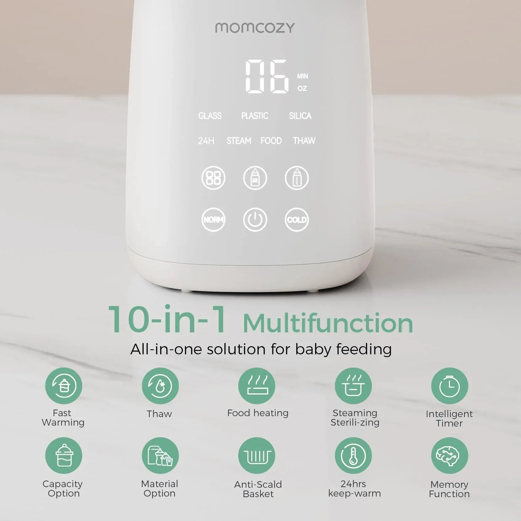 Momcozy Baby Bottle Warmer, 6-in-1 Smart Temperature Control, Fast Baby Food Heater, Steam Sterilizer & Momcozy Breastmilk Storage Bags, Temp-Sensing Discoloration Milk Storage Bags, 180ml/120 Count