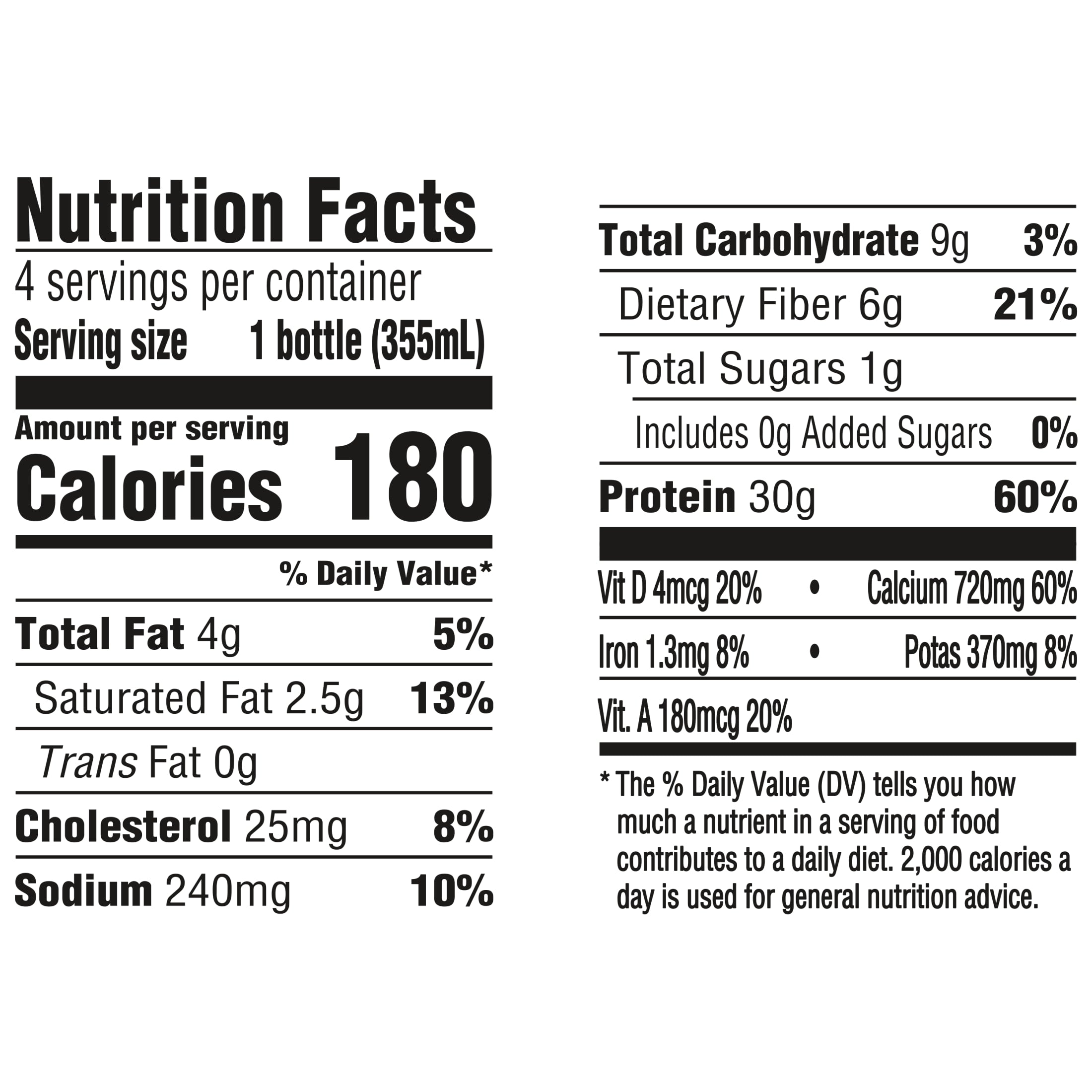 Oikos Protein Shake, Shelf Stable, Chocolate, 30g Protein, 12 fl oz, 4 Count Bottles
