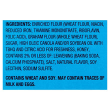 Ingredients list for honey graham crackers, including enriched wheat flour and honey