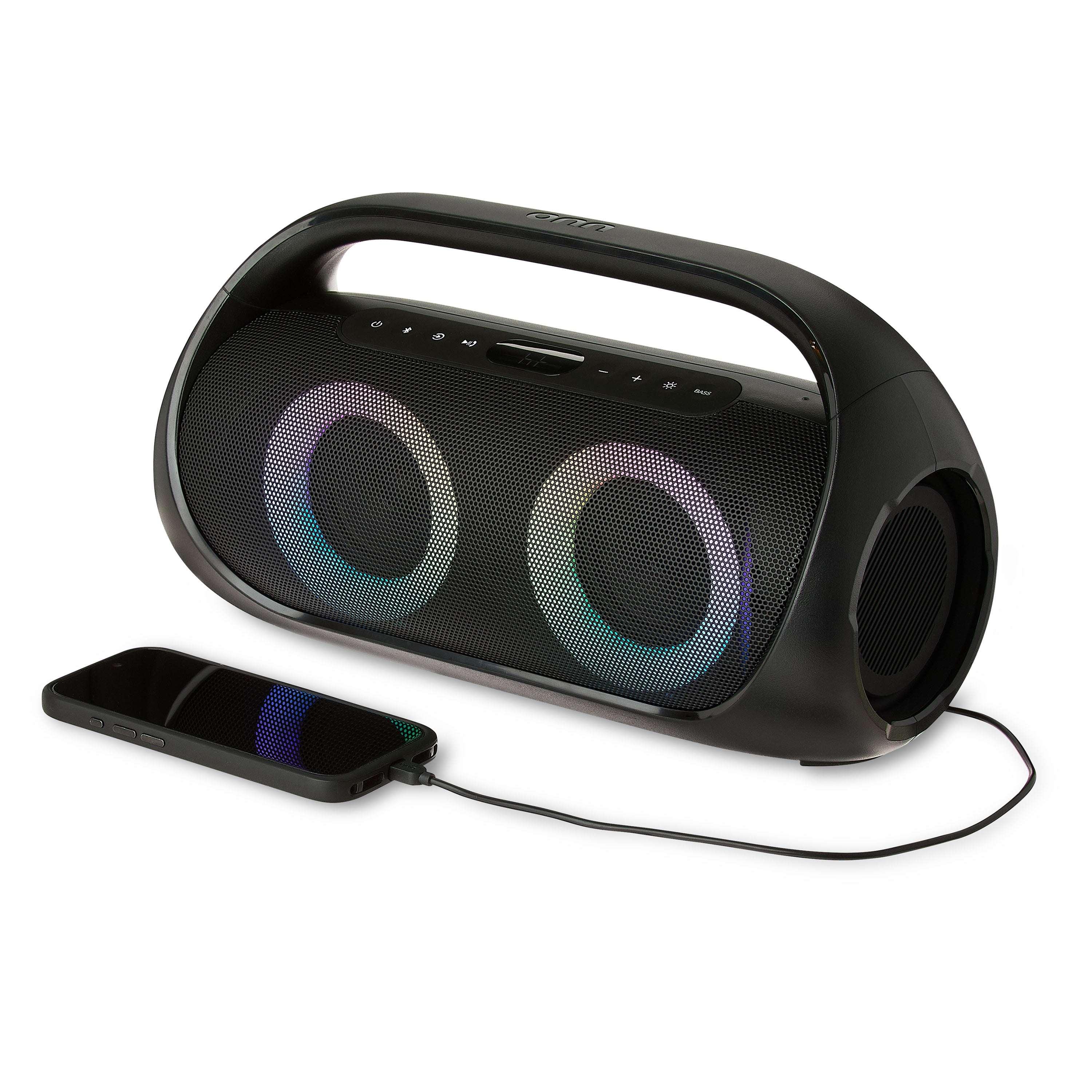 onn Portable FM Boombox with LED Lighting