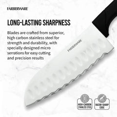 Farberware Classic 23 Piece Never Needs Sharpening Dishwasher Safe Stainless Steel Cutlery and Utensil Set in Black