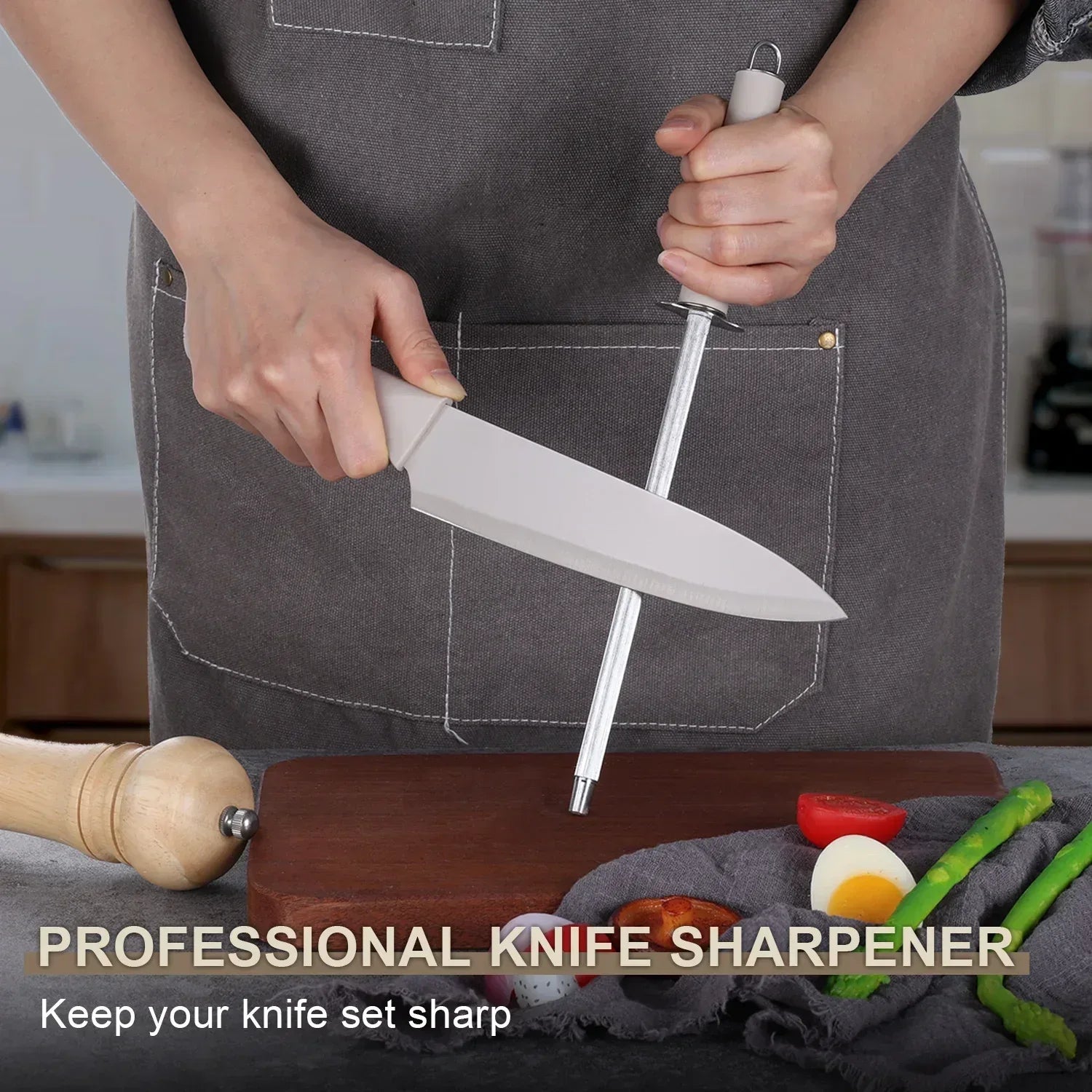 Walchoice 15 Pieces Knife Set with Block, High Carbon Stainless Steel Kitchen Knife Set with Sharpener, Rust Resistant & Dishwasher Safe