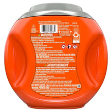 Orange liquid laundry detergent container with back label, Tide PODS Ultra OXI