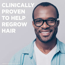 Promotional hair regrowth image with smiling man wearing glasses