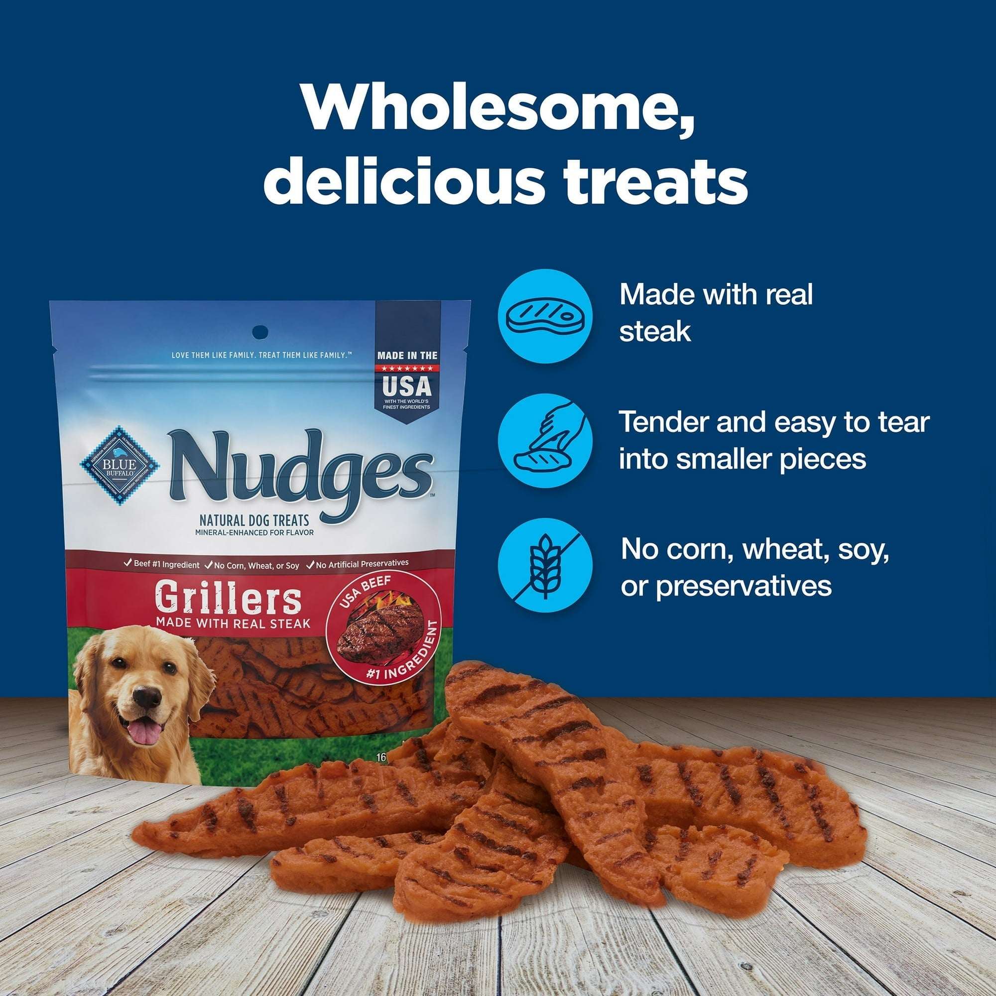 Blue Buffalo Nudges Grillers, Natural Dog Treats, Steak, 12oz Bag