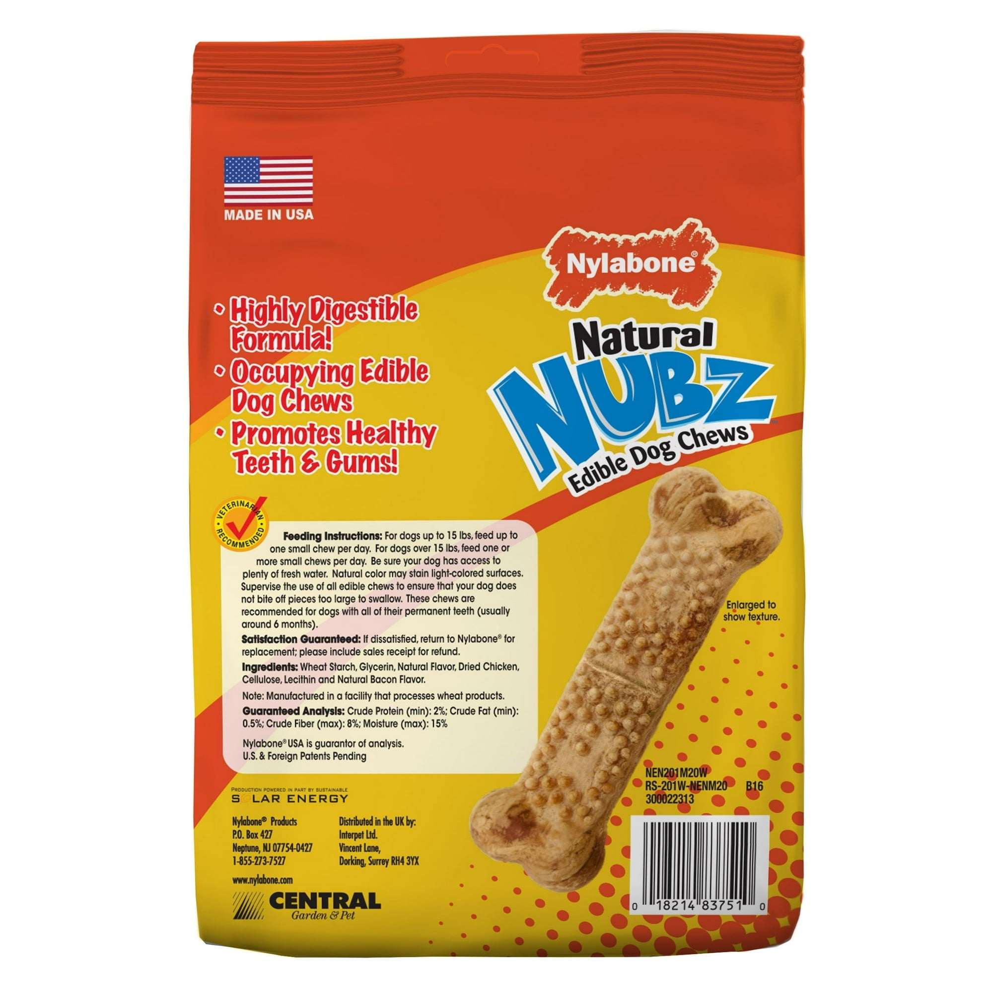 Nylabone Natural Nubz Edible Dog Dry Chew Treat, Chicken Flavor, Small
