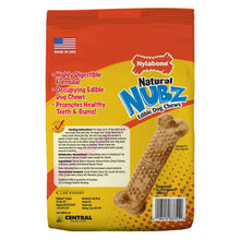 Nylabone Natural NUBZ dog chew bag back label with feeding details and barcode