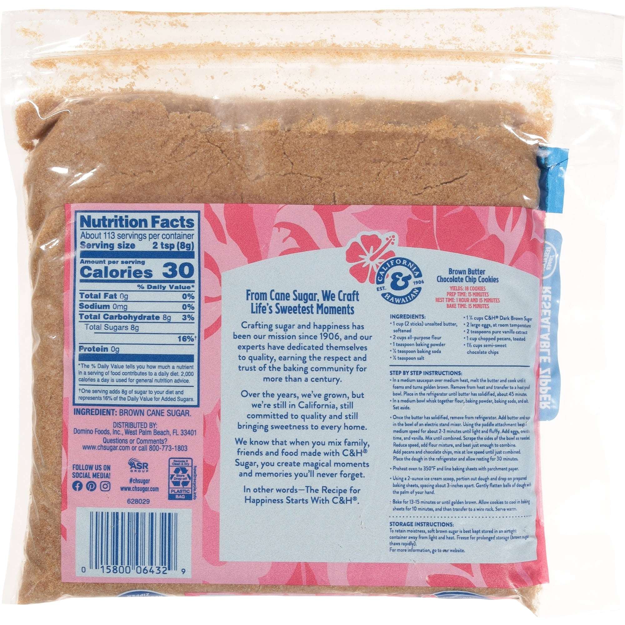 (4 pack) C&H Premium Pure Cane Dark Brown Sugar 2lb. Zipper-Pak