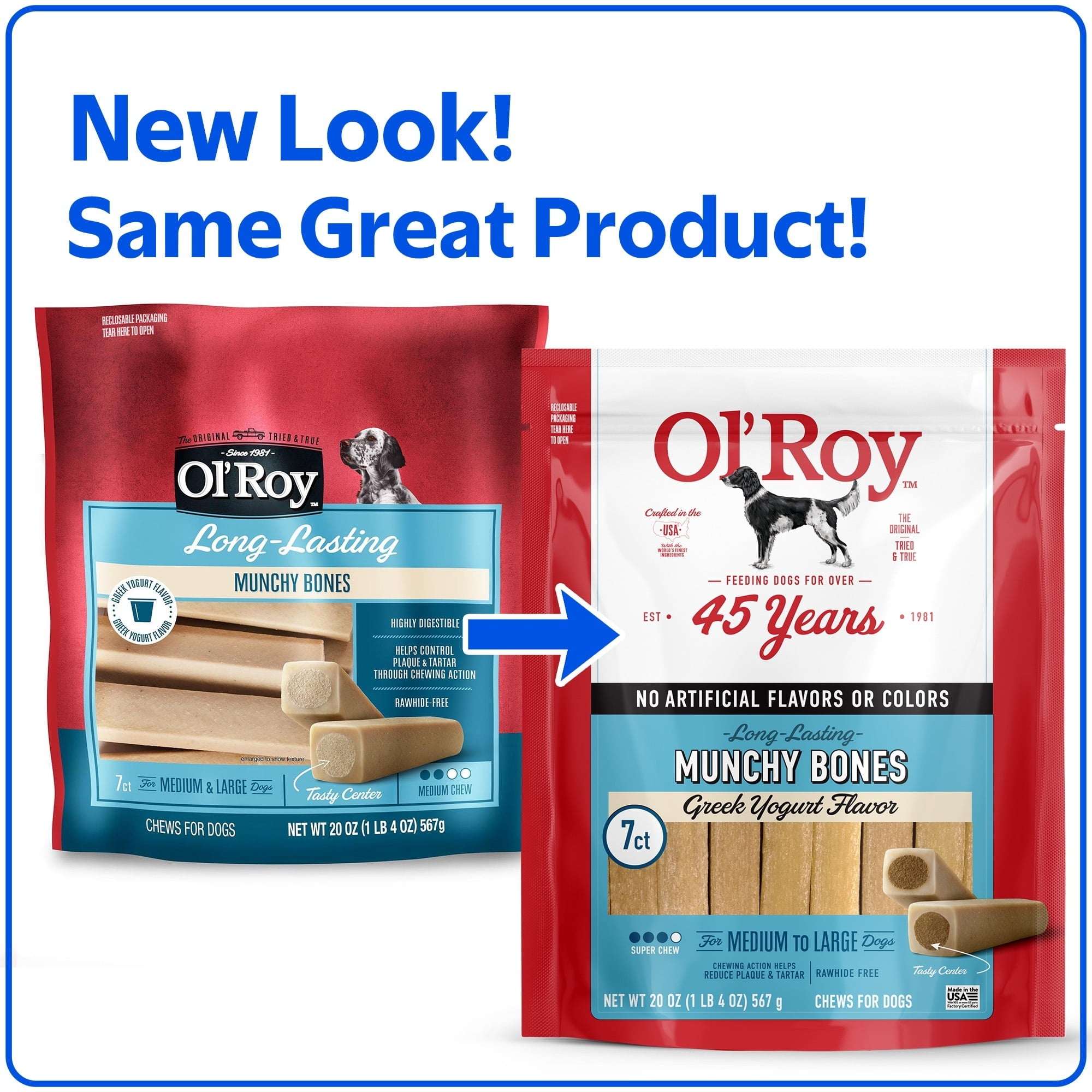 (2 pack) Ol' Roy Long-Lasting Flavor Munchy Bones Chews for Dogs, 7 count, 20 oz