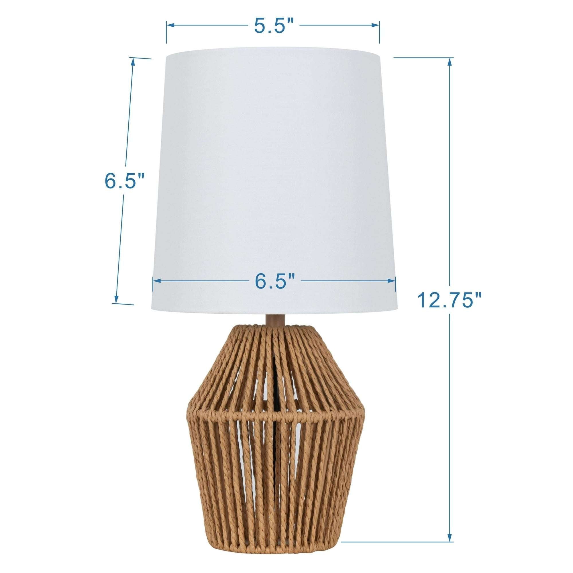 Mainstays 12.75" Rope Mini Lamp, Brown, 5.75 x 6.5 x 6.5" Lamp Shade