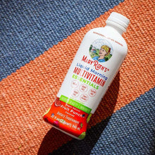 MaryRuth's liquid multivitamin bottle, Fruit Punch, front label on fabric
