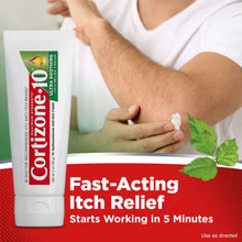 Cortizone-10 1% hydrocortisone anti-itch cream tube with cream applied to skin