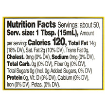 Nutrition Facts panel on extra virgin olive oil bottle label