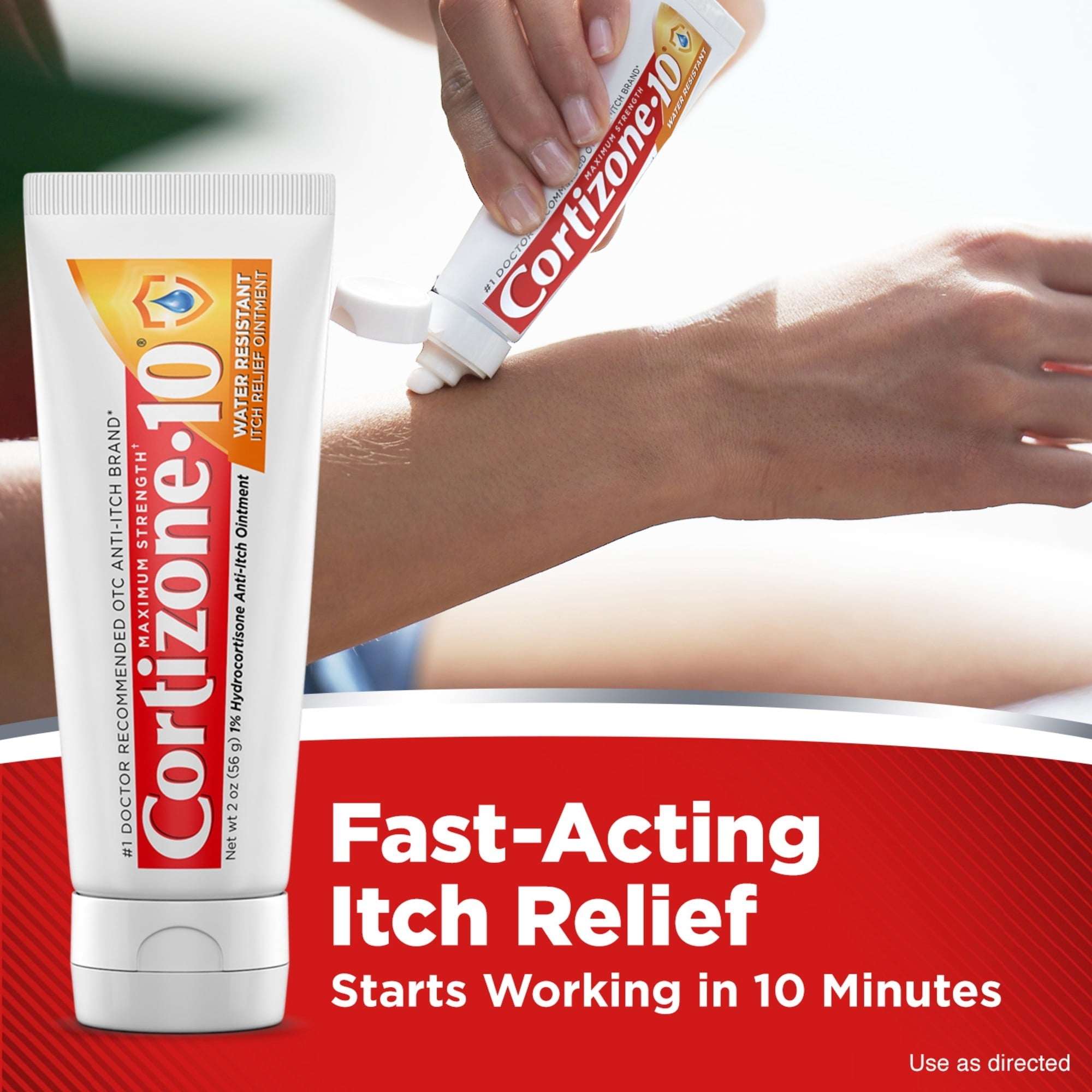 Cortizone-10 Maximum Strength Water Resistant Itch Relief Ointment, 1% Hydrocortisone, Fast-Acting, Anti-Itch Cream for Bug Bites, Rash, Eczema, Psoriasis, Poison Ivy, Oak, Sumac & More, 2 oz
