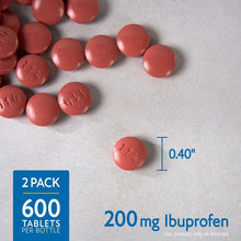 Ibuprofen 200 mg tablets, round dark red pills, 0.40 in size