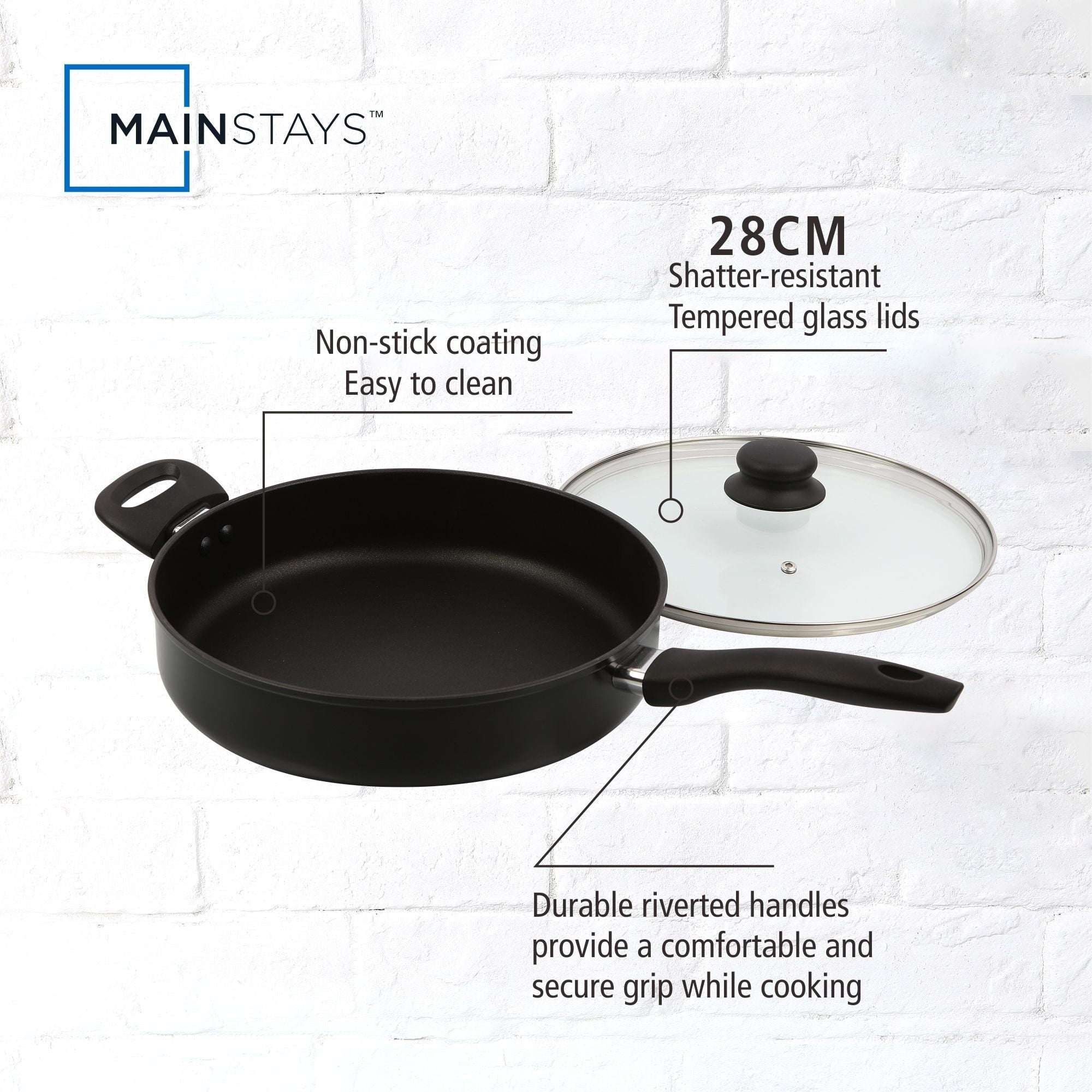 Mainstays 4 Quart Multi-Use Non-Stick 28cm Black Jumbo Cooker Frying Pan with Glass Lid