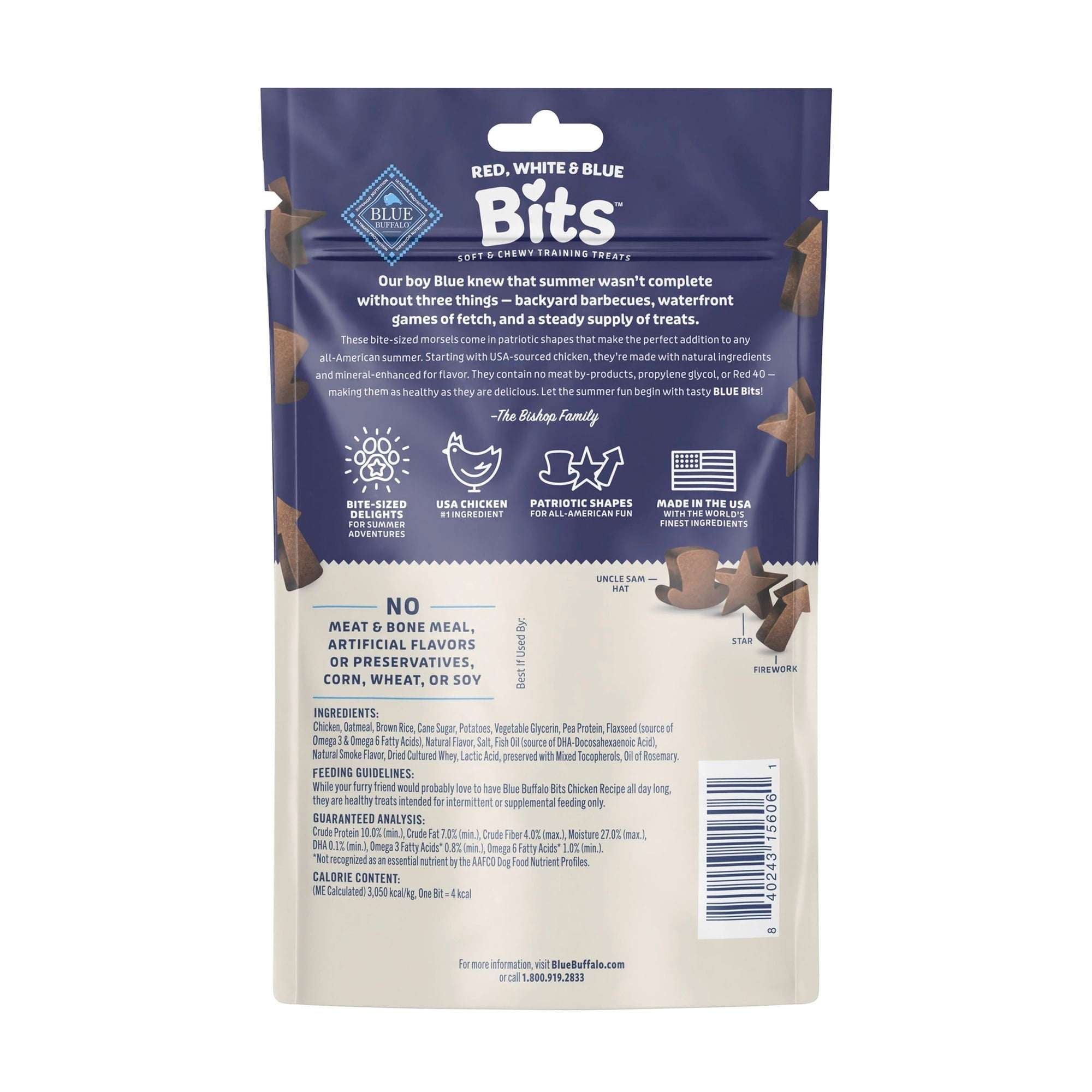 (3 pack) Blue Buffalo Red, White & Blue Bits, Soft and Chewy Training Treats, Chicken, 4.5oz Bag
