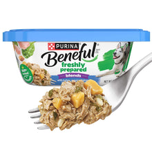 Wet dog food tub with blue lid and spoonful of chunky turkey blend