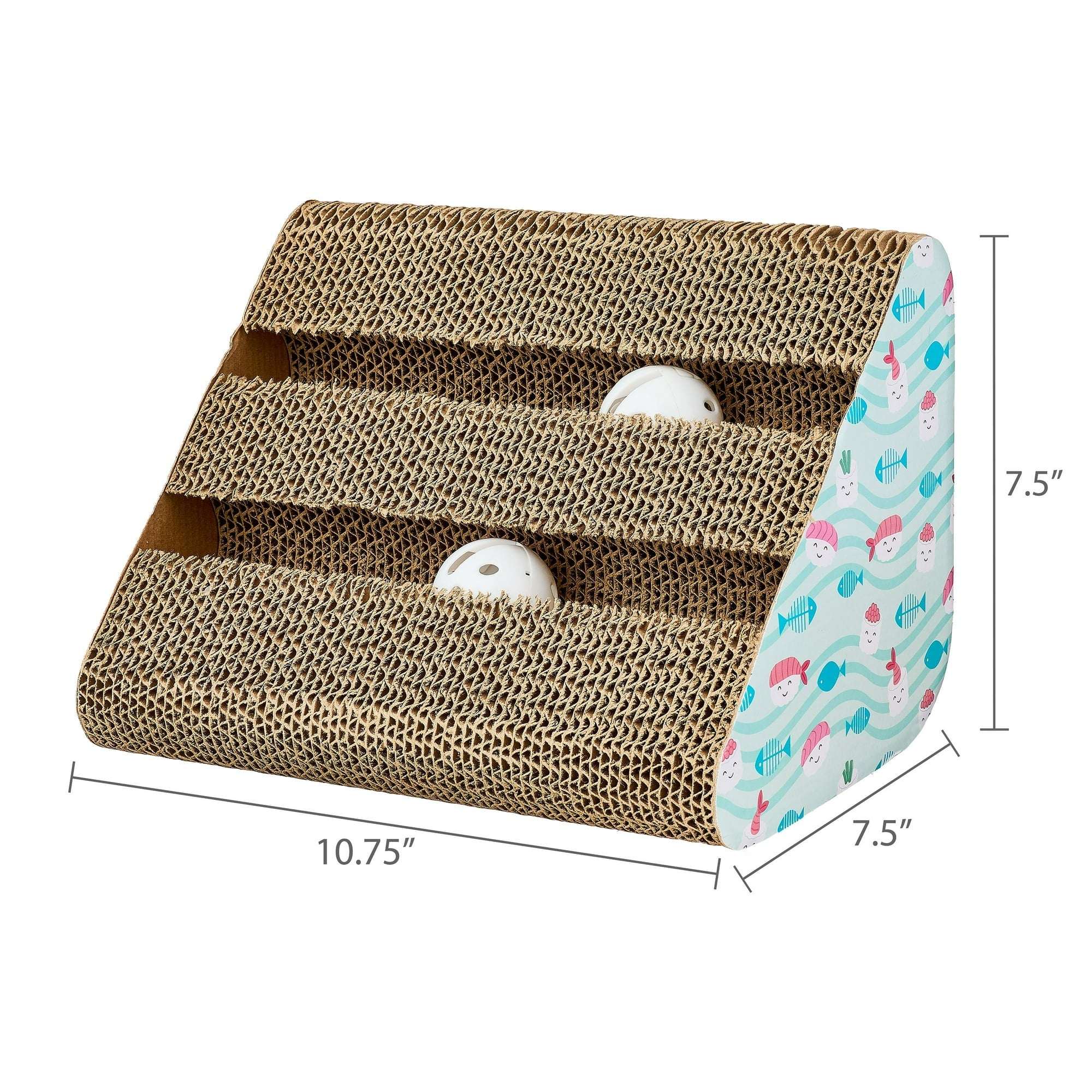 (2 pack) Vibrant Life Cat Scratching Pad, Corrugated Cardboard Activity Center, 3-Sided, Fish & Sushi Print, 7.5" x 10.5" x 7.5"